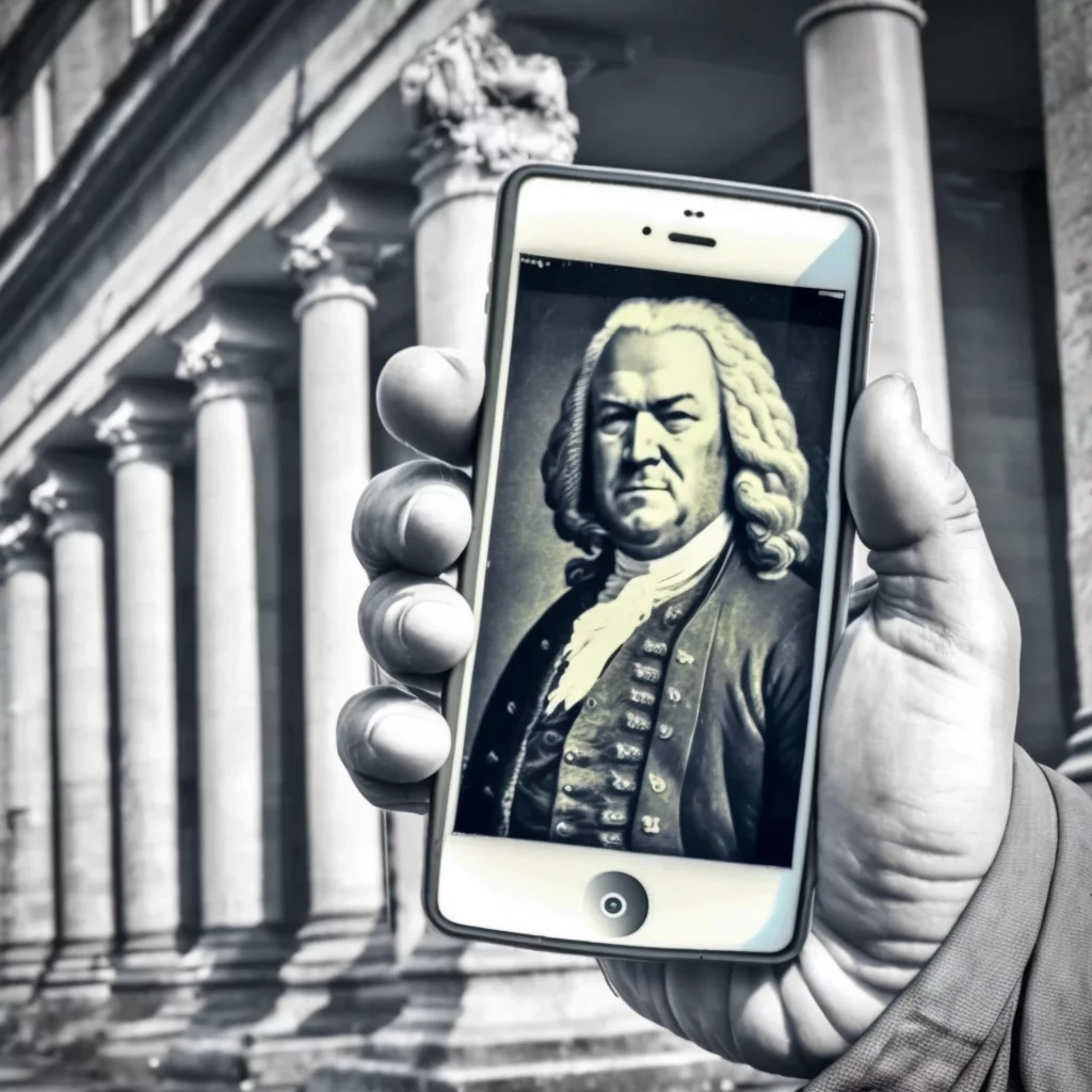 Bach dans un smartphone. Image générée par IA.